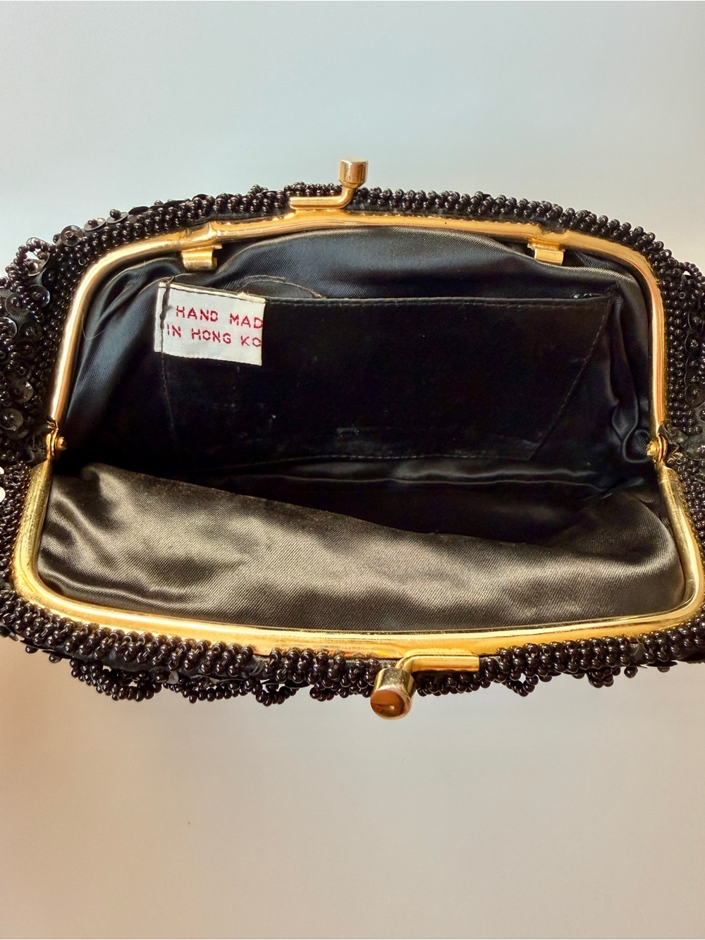 Vintage Hand Made in Hong Kong Black Beaded Sequin Evening Clutch Bag - Picture 7 of 11
